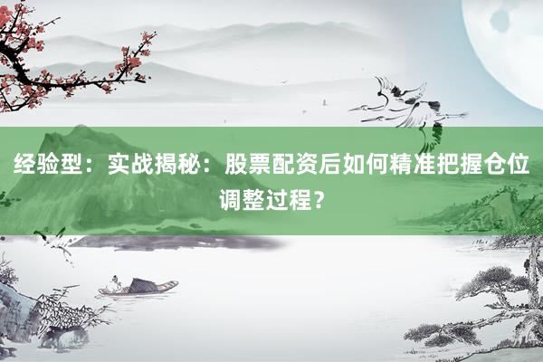 经验型：实战揭秘：股票配资后如何精准把握仓位调整过程？