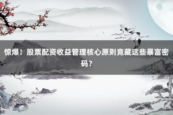 惊爆！股票配资收益管理核心原则竟藏这些暴富密码？